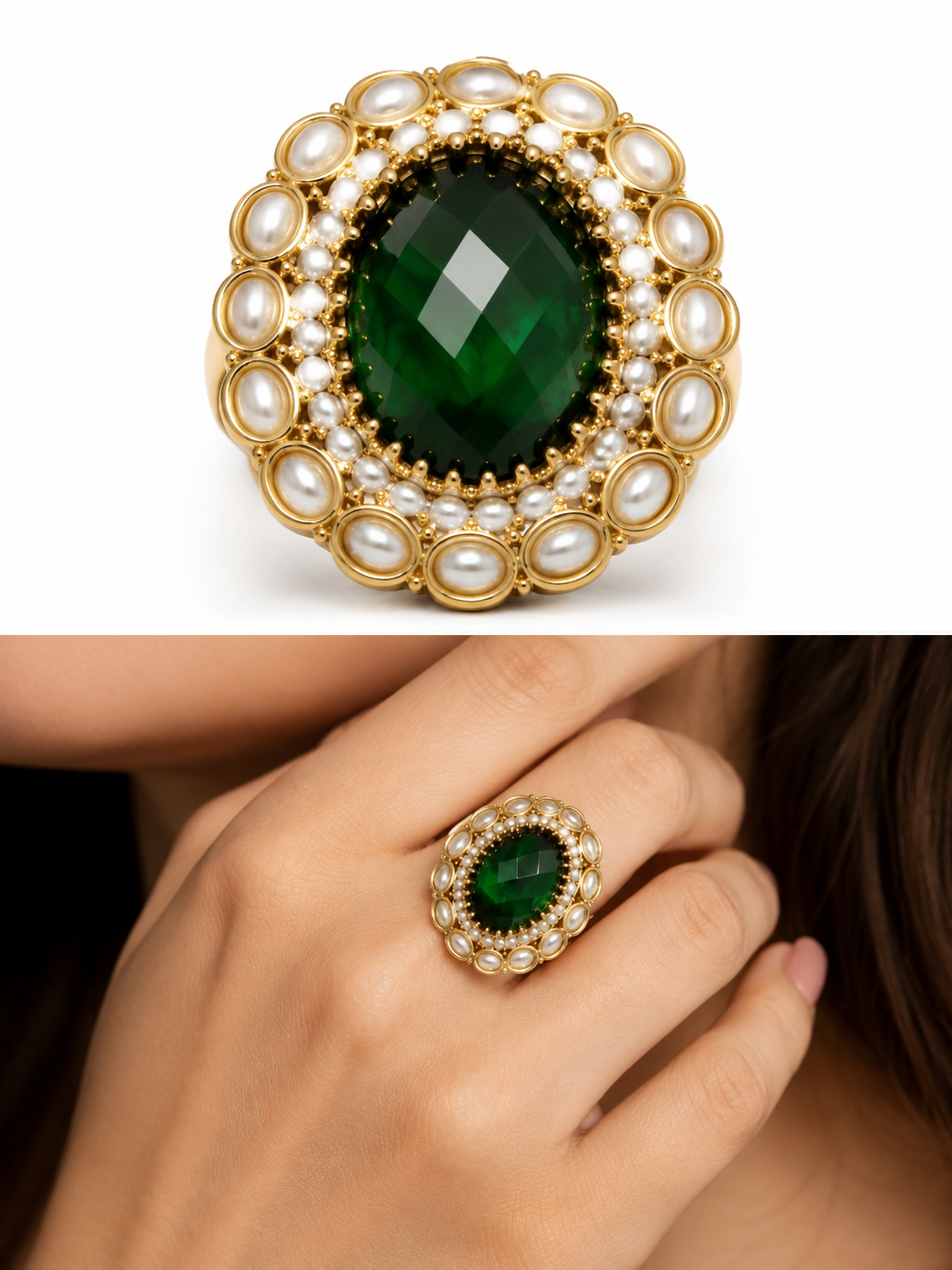 Belforet Vintage Oval Crystal Statement Ring