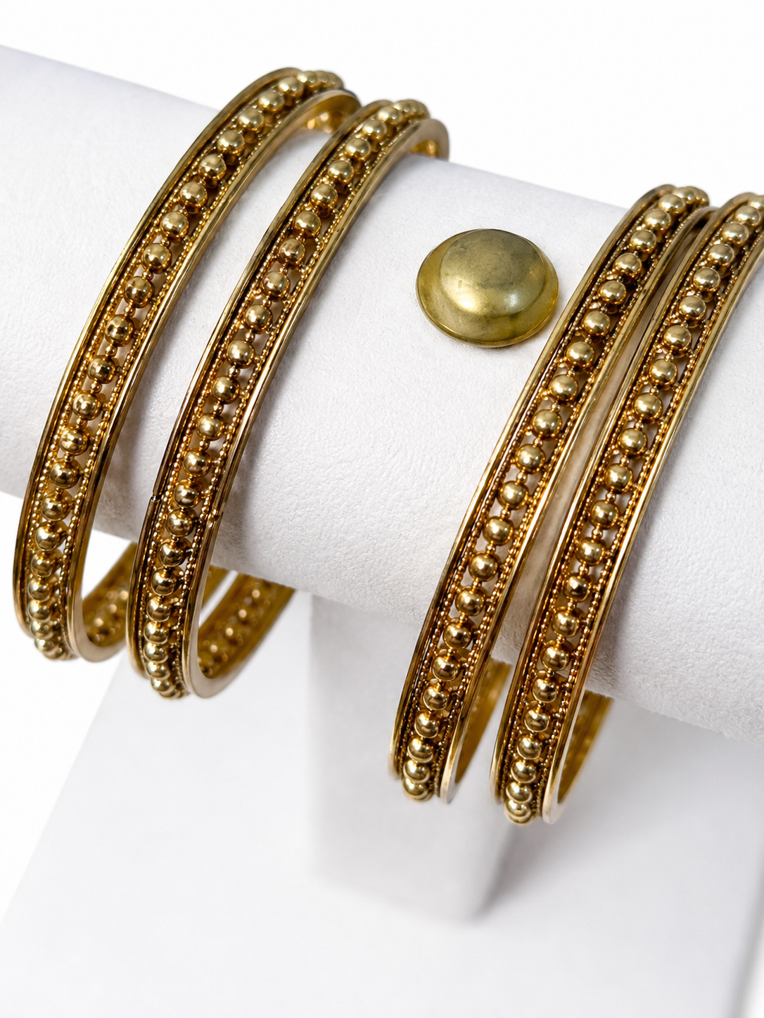 Traditional Antique Gold-Tone Textured Bangles Set of 4 | Ethnic Women's Bracelet Stack