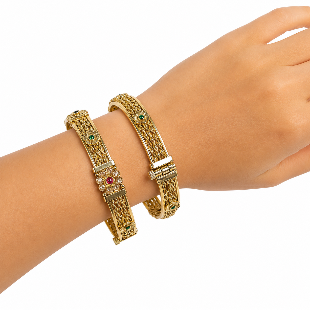 Belforet 18K Gold Plated Gemstone Bangles (Set of 2)