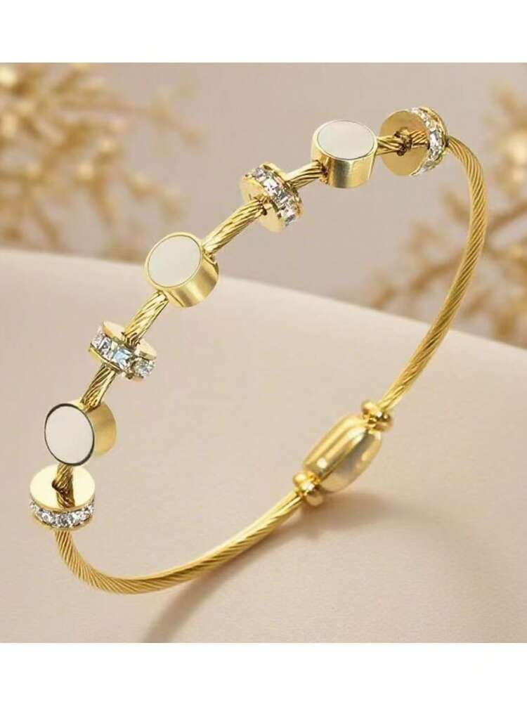 Anti tarnish Gold-Tone Cable Bracelet for Women | Elegant Crystal Bracelet