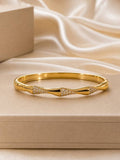 Anti tarnish .Gold-Tone Crystal Bangle Bracelet for Women | Elegant Rhinestone Openebel Cuff Jewelry | Belforet
