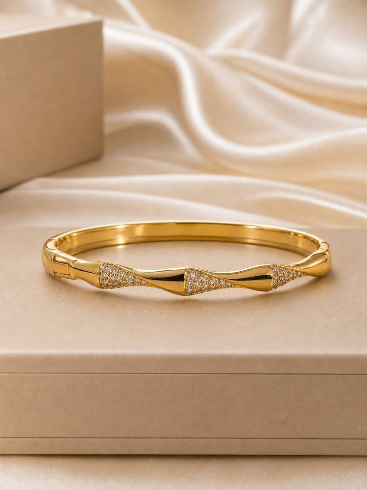 Anti tarnish .Gold-Tone Crystal Bangle Bracelet for Women | Elegant Rhinestone Openebel Cuff Jewelry | Belforet