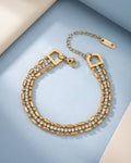 Anti tarnish Gold Tone Stainless Steel Crystal Bracelet for Women | 3-Row CZ Rhinestone Chain Bracelet