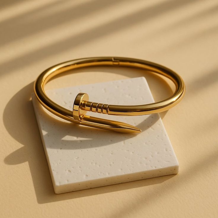 Anti tarnish Luxury Gold Finish Nail Bracelet for Women | Minimalist Open Cuff Bangle |