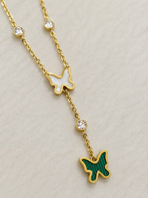 Anti tarnish ,Butterfly Y Necklace for Women – Gold-Tone Enamel Butterfly Pendant