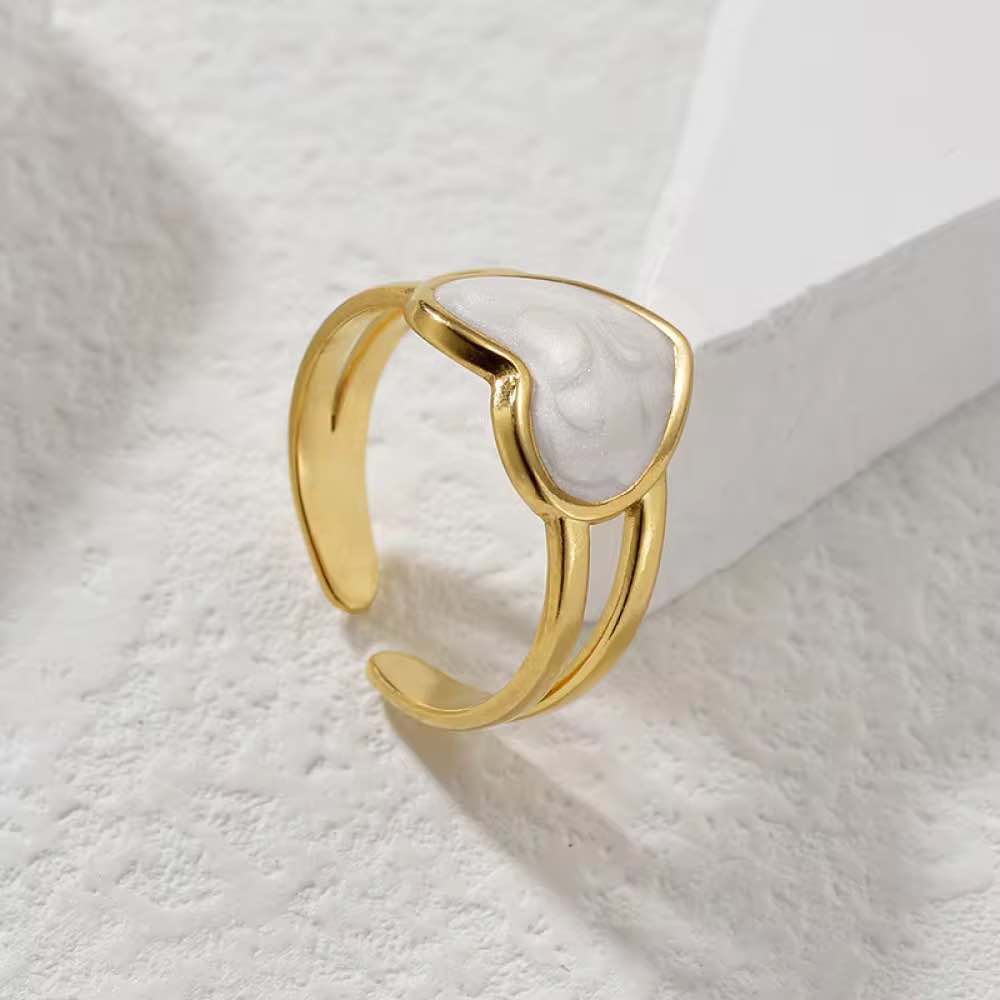 Anti tarnish Heart Shaped White Stone Ring for Women | Elegant Gold-Tone Statement Ring |