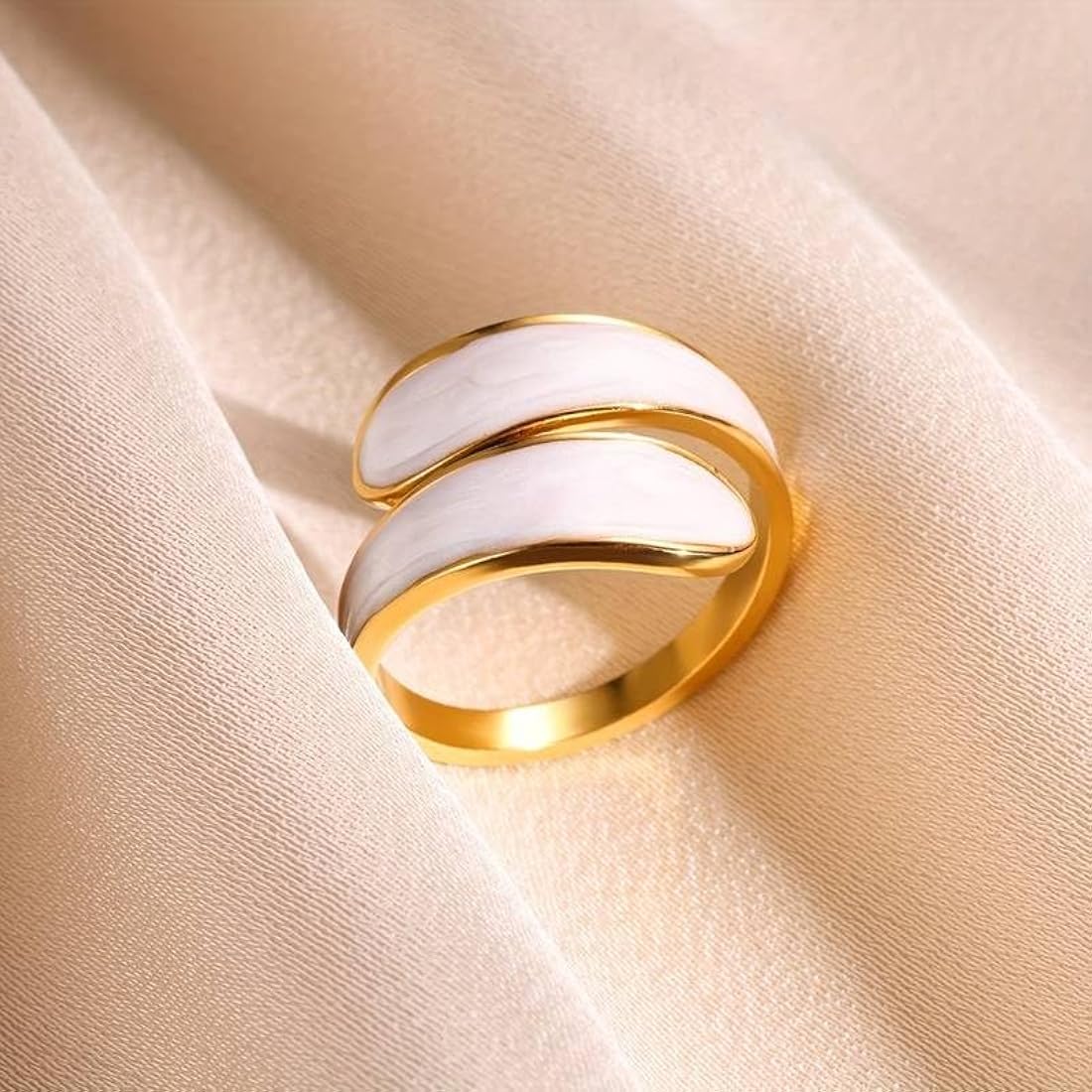 Anti tarnish  Elegant White Enamel Gold-Tone Statement Ring for Women | Minimalist Luxury Fashion Jewelry