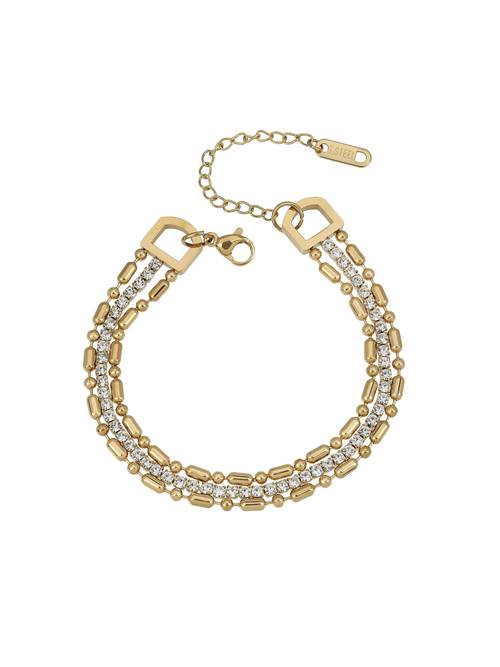 Anti tarnish Gold Tone Stainless Steel Crystal Bracelet for Women | 3-Row CZ Rhinestone Chain Bracelet