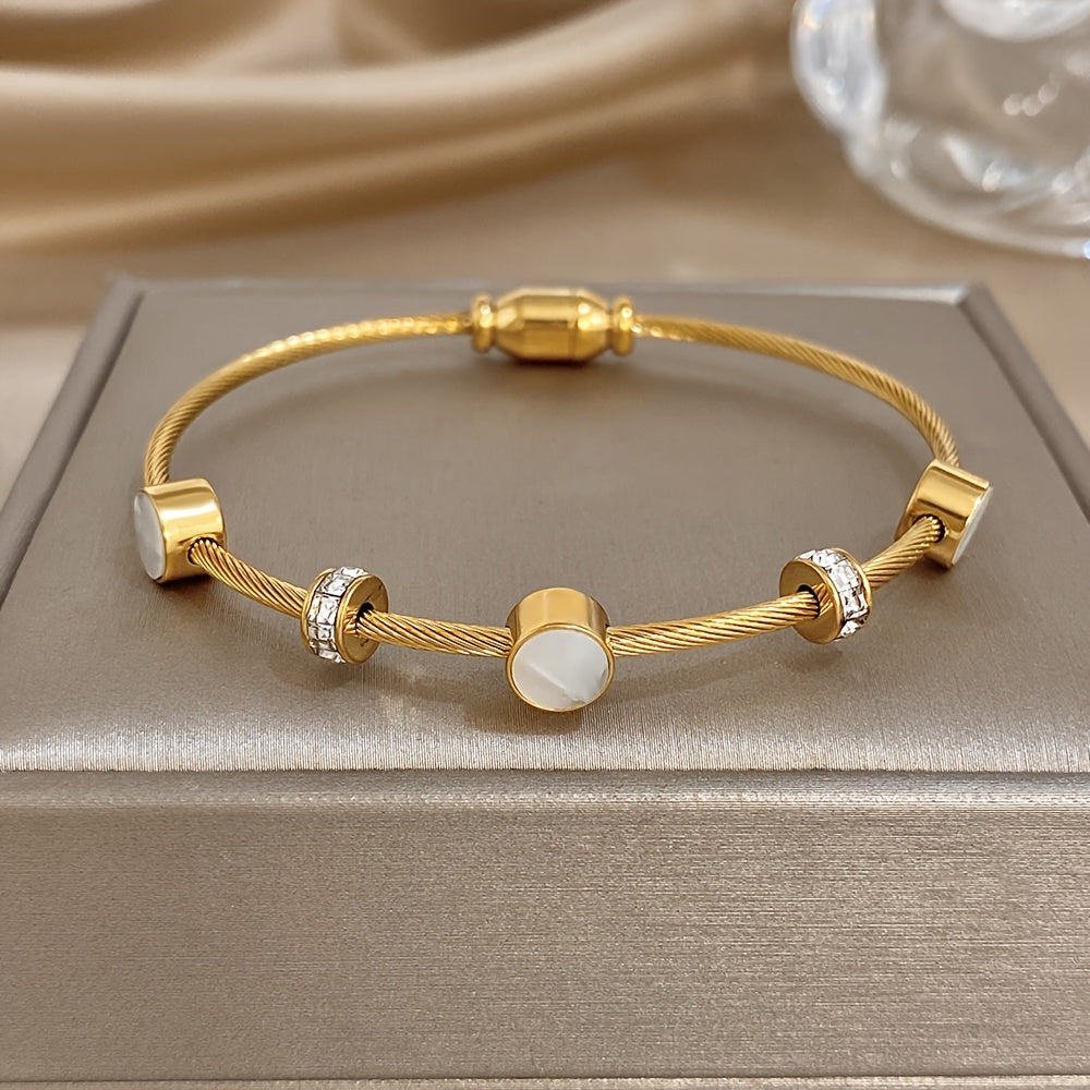 Anti tarnish Gold-Tone Cable Bracelet for Women | Elegant Crystal Bracelet