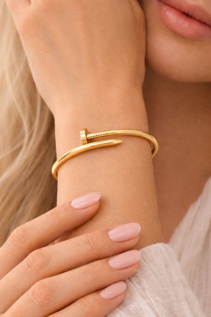 Anti tarnish Luxury Gold Finish Nail Bracelet for Women | Minimalist Open Cuff Bangle |