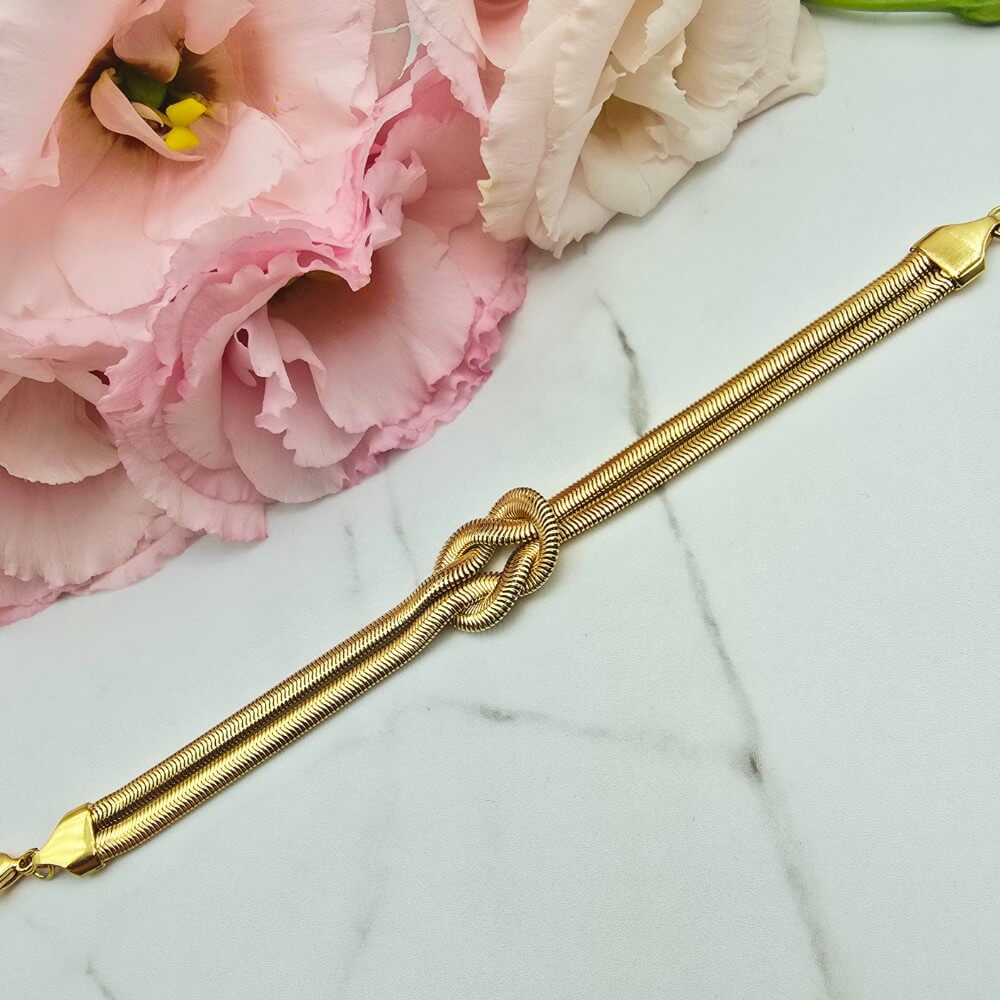 Anti tarnish Gold Plated Knot Bracelet for Women | Elegant Snake Chain Bracelet