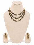 Antique Gold American Diamond Necklace Set with Green Stones & Matching Earrings