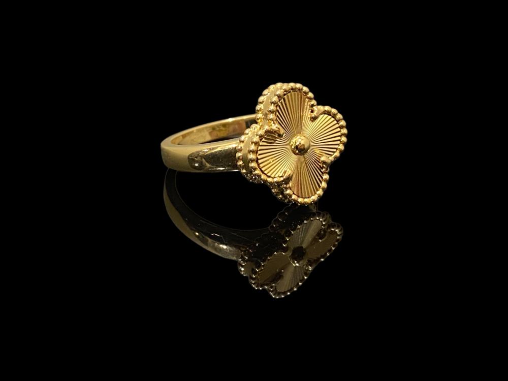 Anti tarnish  Gold-Tone Quatrefoil Flower Finger Ring for Women | Elegant Vintage-Inspired Statement Ring