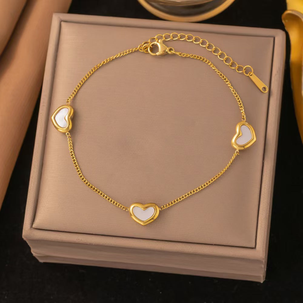 Anti tarnish Gold Heart Charm Bracelet for Women | Dainty White Heart Link Bracelet