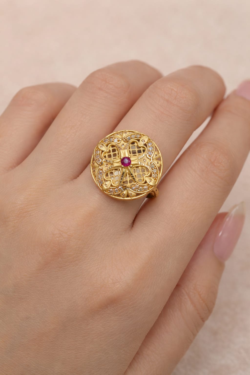 Gold Floral Adjustable Statement Ring