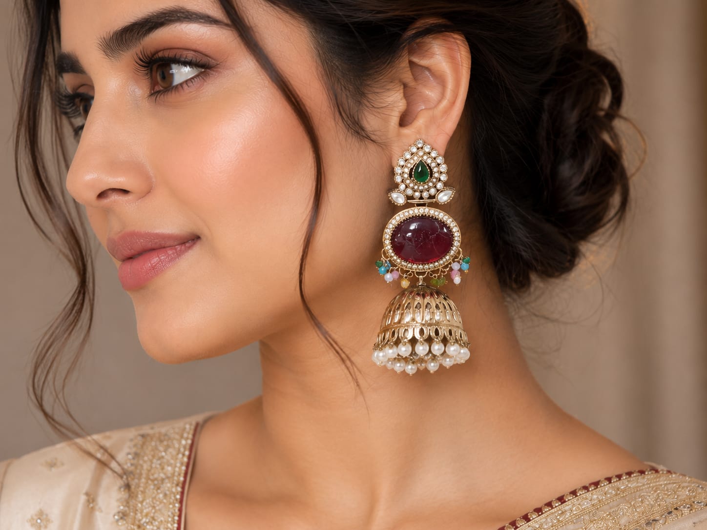 Belforet Royal Ruby & Emerald Jhumka Earrings