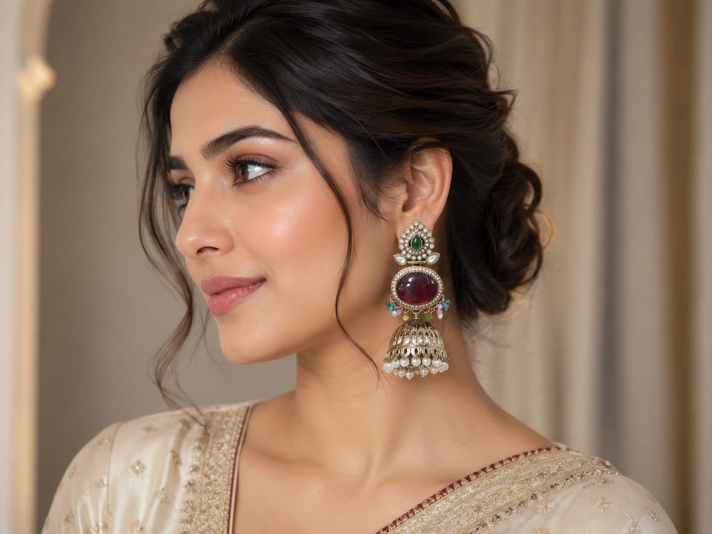 Belforet Royal Ruby & Emerald Jhumka Earrings