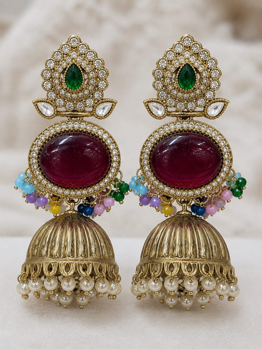 Belforet Royal Ruby & Emerald Jhumka Earrings