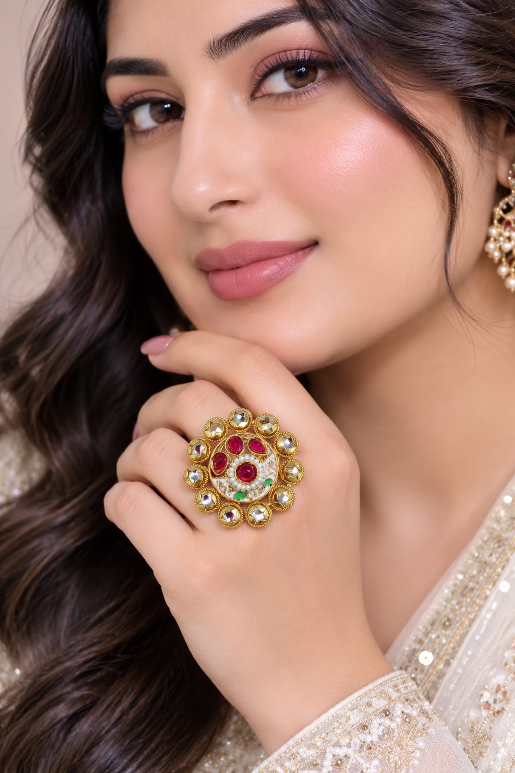 Belforet Antique Kundan Floral Statement Ring