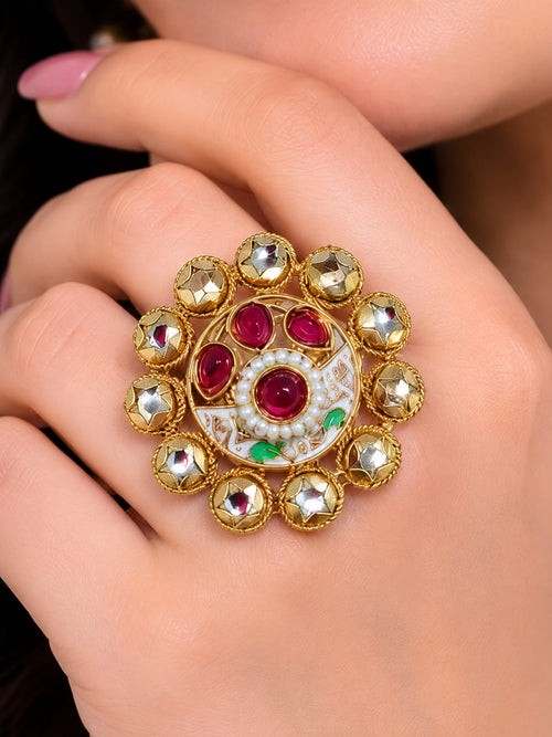 Belforet Antique Kundan Floral Statement Ring