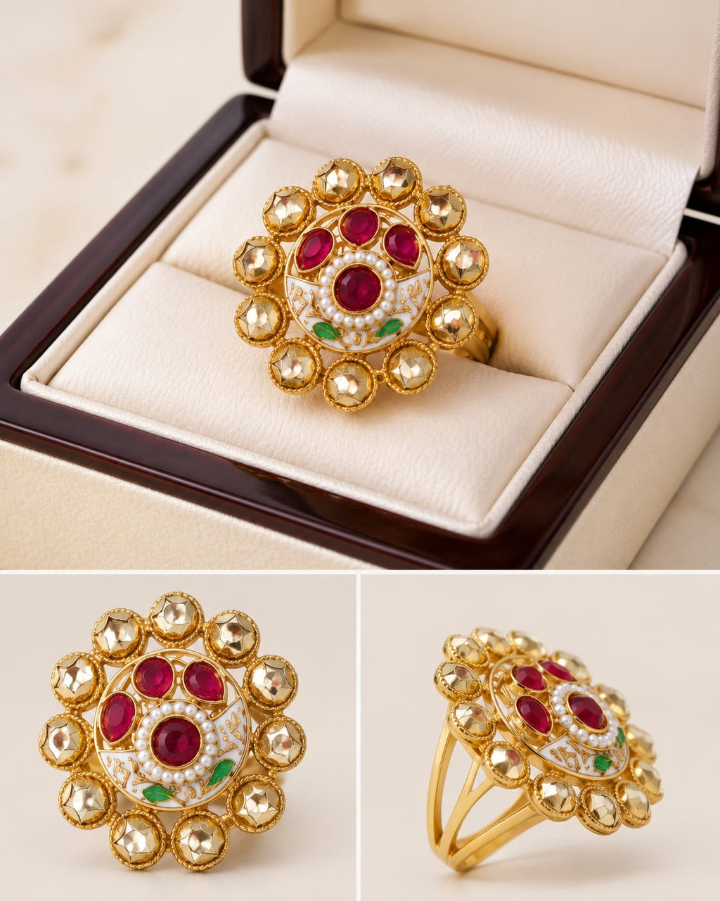 Belforet Antique Kundan Floral Statement Ring