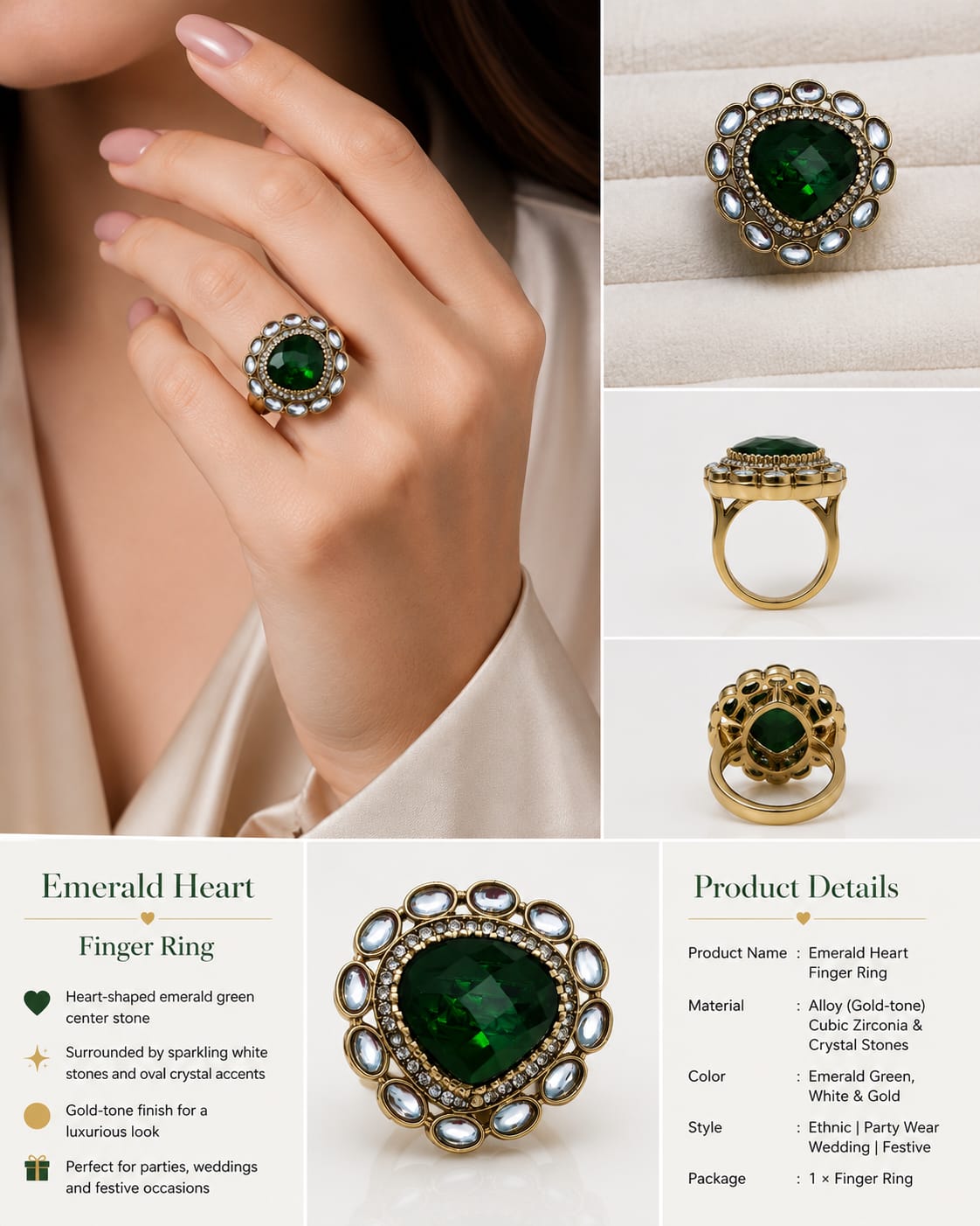Belforet Vintage Oval Crystal Statement Ring