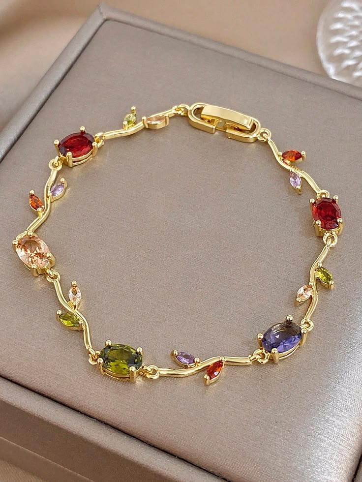 Multicolor Gemstone Gold Bracelet - Anti Tarnish