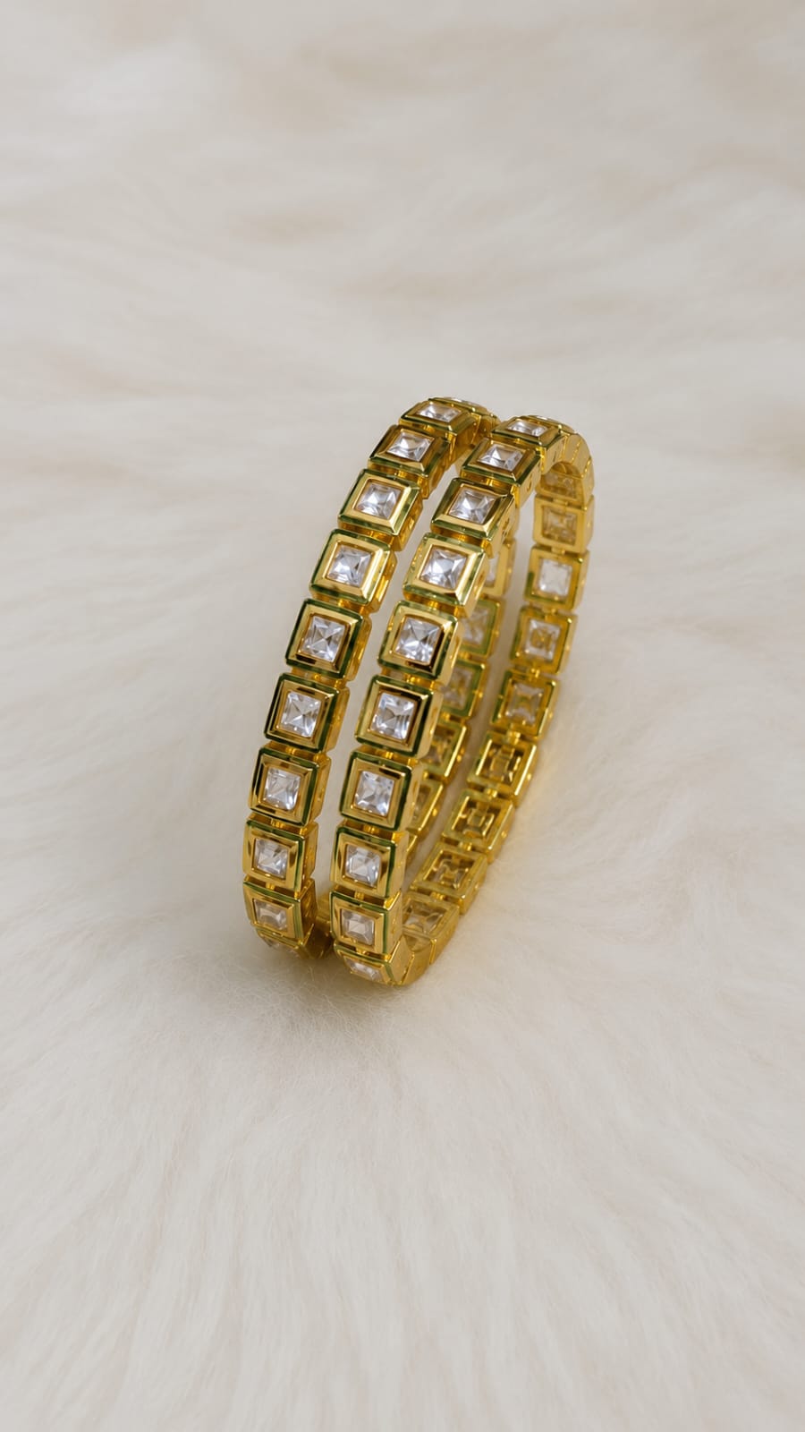 Luxe Square Crystal Bangles Set for Women – Gold Plated Cubic Zirconia Bracelet Bangles | Elegant Party, Wedding & Festive Jewelry