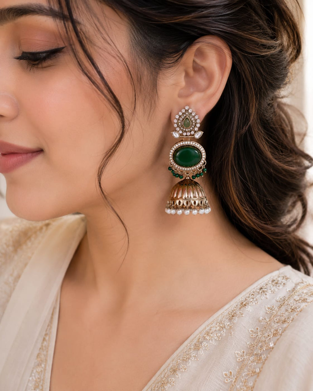 Belforet Royal Ruby & Emerald Jhumka Earrings