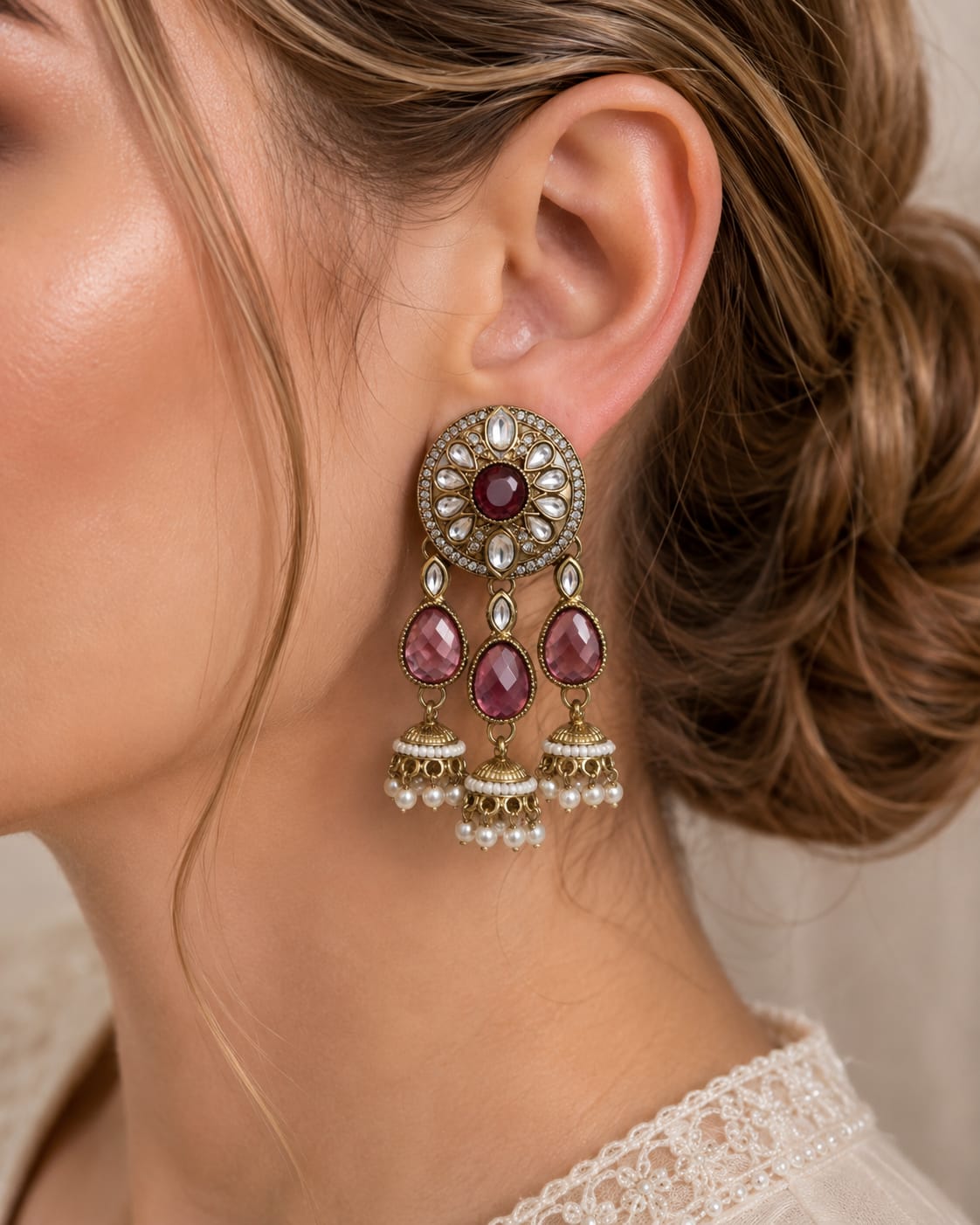 Royal Kundan Pearl Jhumka Earrings