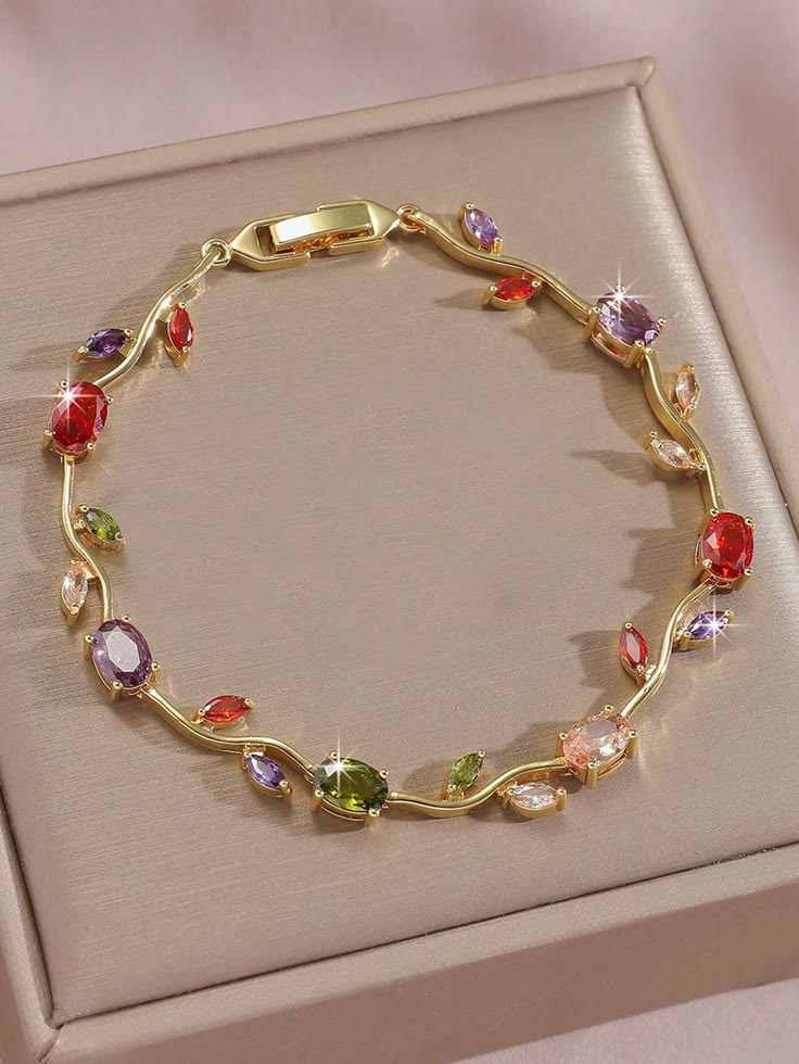 Multicolor Gemstone Gold Bracelet - Anti Tarnish