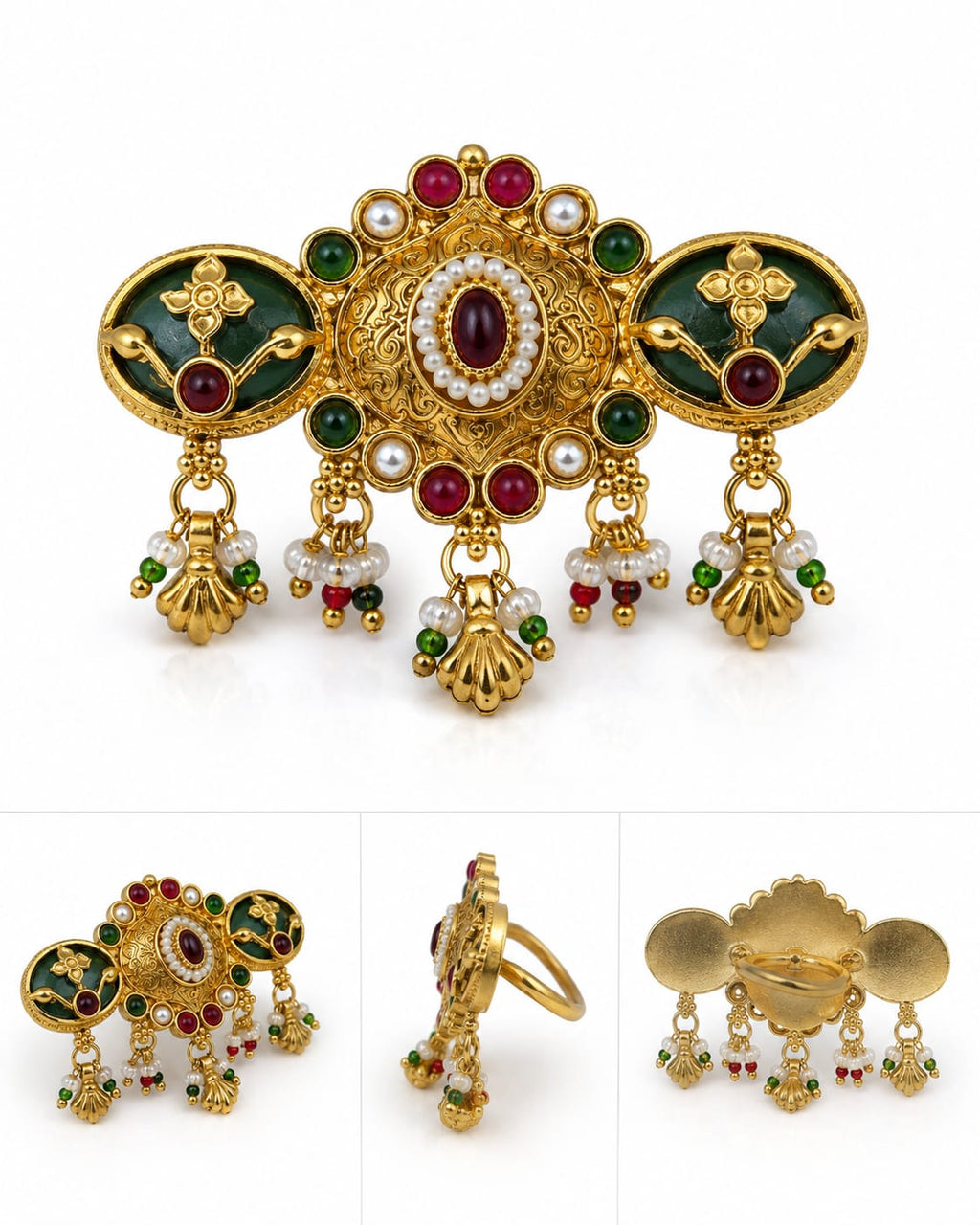 Temple Style Adjustable Antique Gold Statement Ring