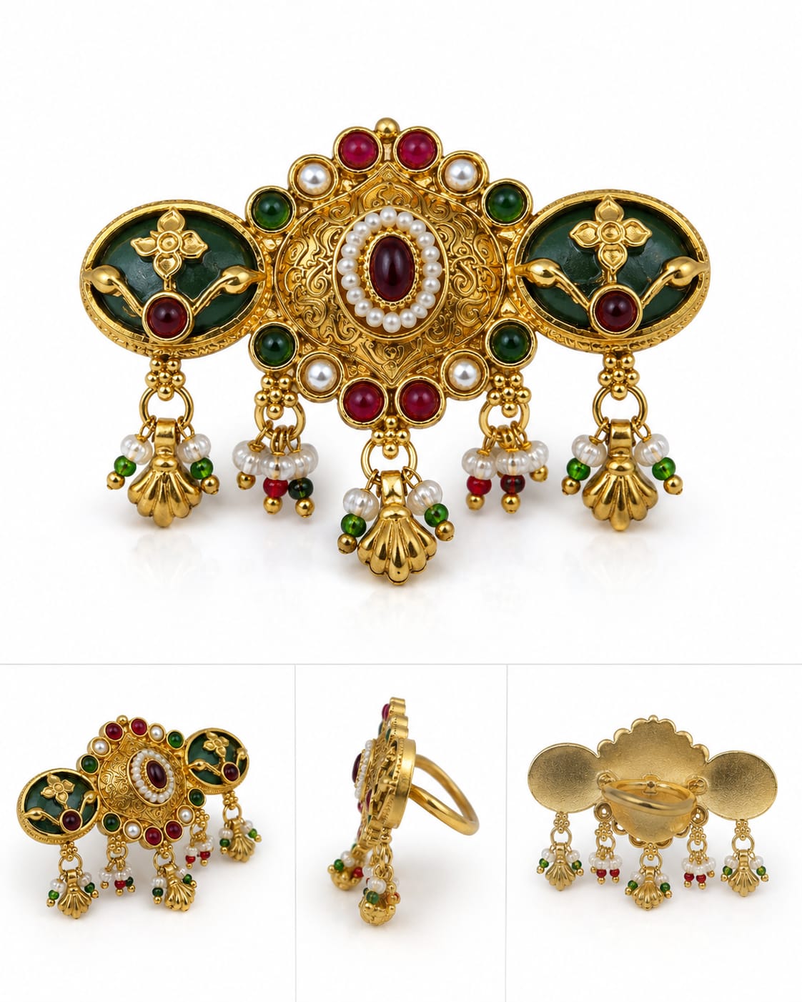 Temple Style Adjustable Antique Gold Statement Ring