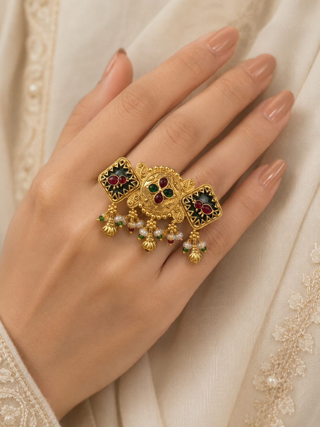 Antique Temple Adjustable Statement Ring