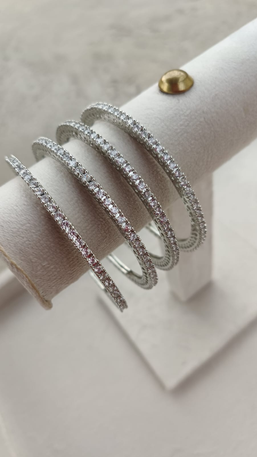 Luxury Silver-Tone American Diamond Bangles Set