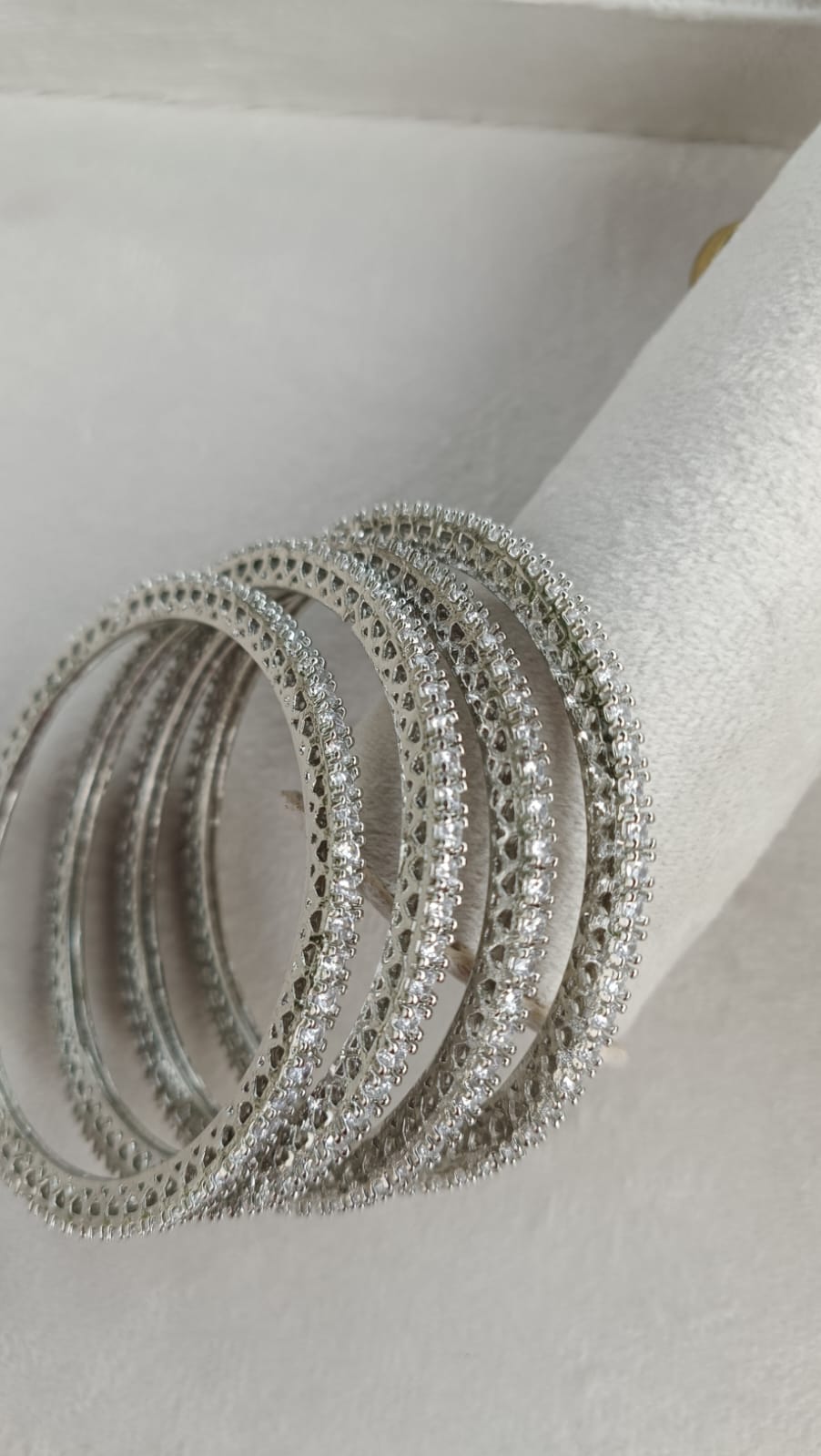 Luxury Silver-Tone American Diamond Bangles Set