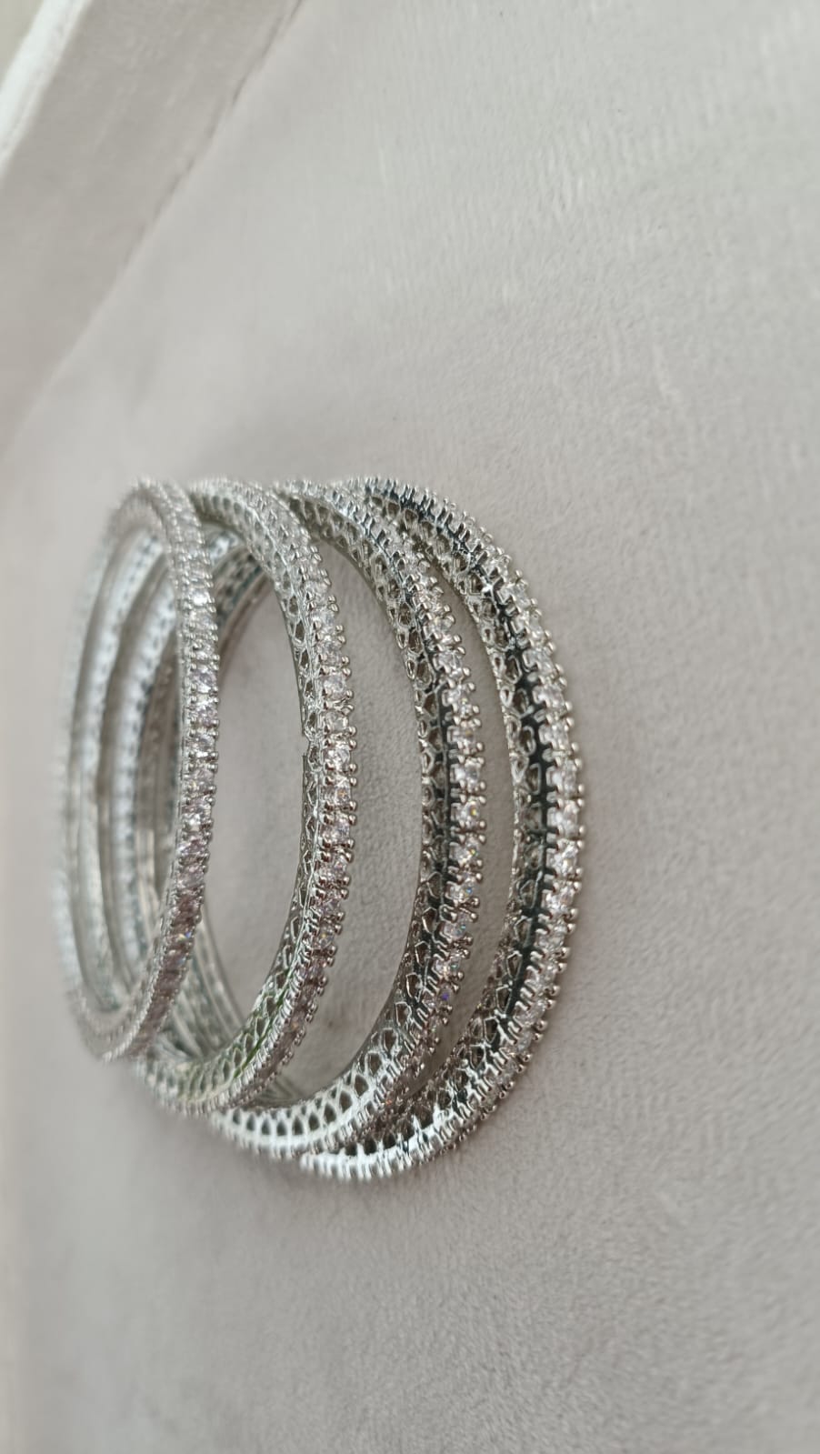 Luxury Silver-Tone American Diamond Bangles Set