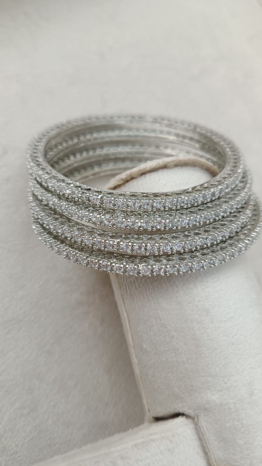 Luxury Silver-Tone American Diamond Bangles Set