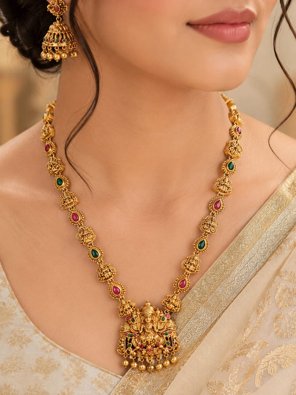 Lakshmi Temple Necklace Set – Gold Plated Bridal Jewellery
