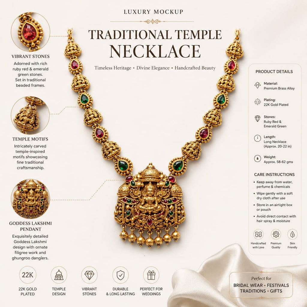 Lakshmi Temple Necklace Set – Gold Plated Bridal Jewellery