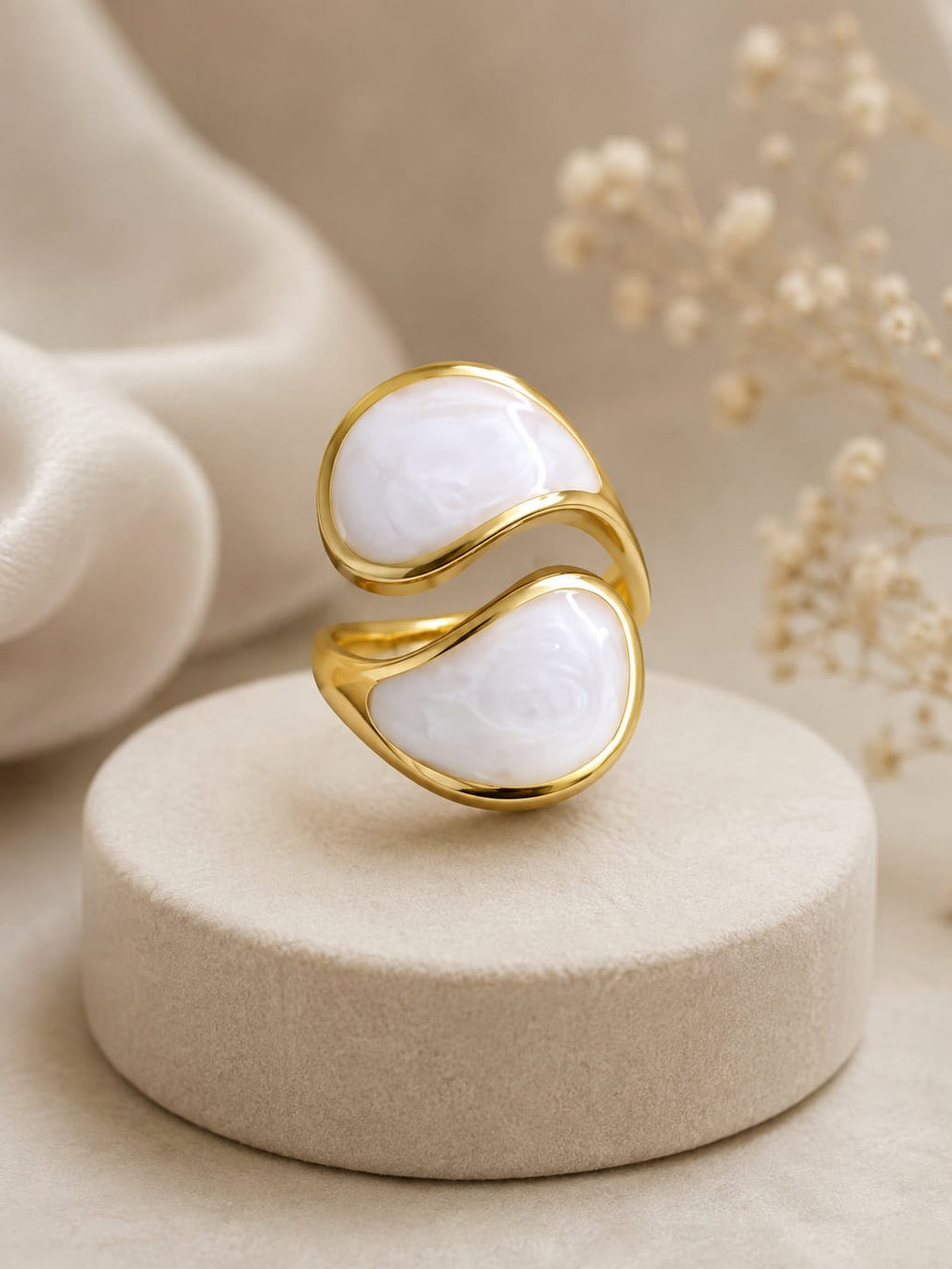 Anti tarnish Elegant Gold-Tone White Stone Statement Ring for Women | Adjustable Fashion Ring