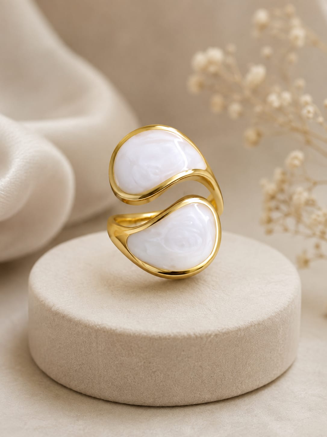 Anti tarnish Elegant Gold-Tone White Stone Statement Ring for Women | Adjustable Fashion Ring