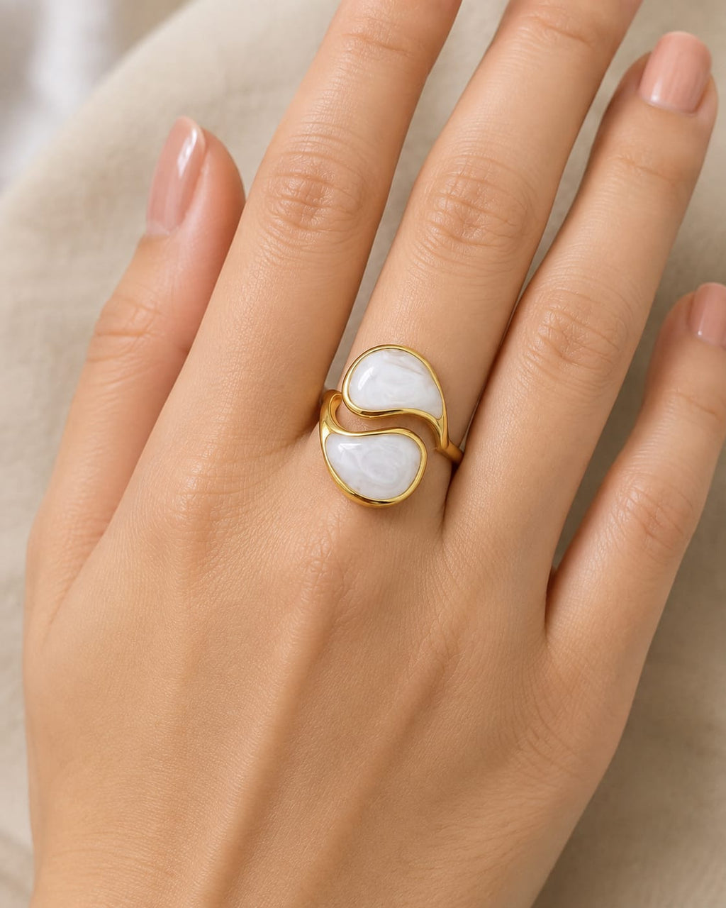 Anti tarnish Elegant Gold-Tone White Stone Statement Ring for Women | Adjustable Fashion Ring