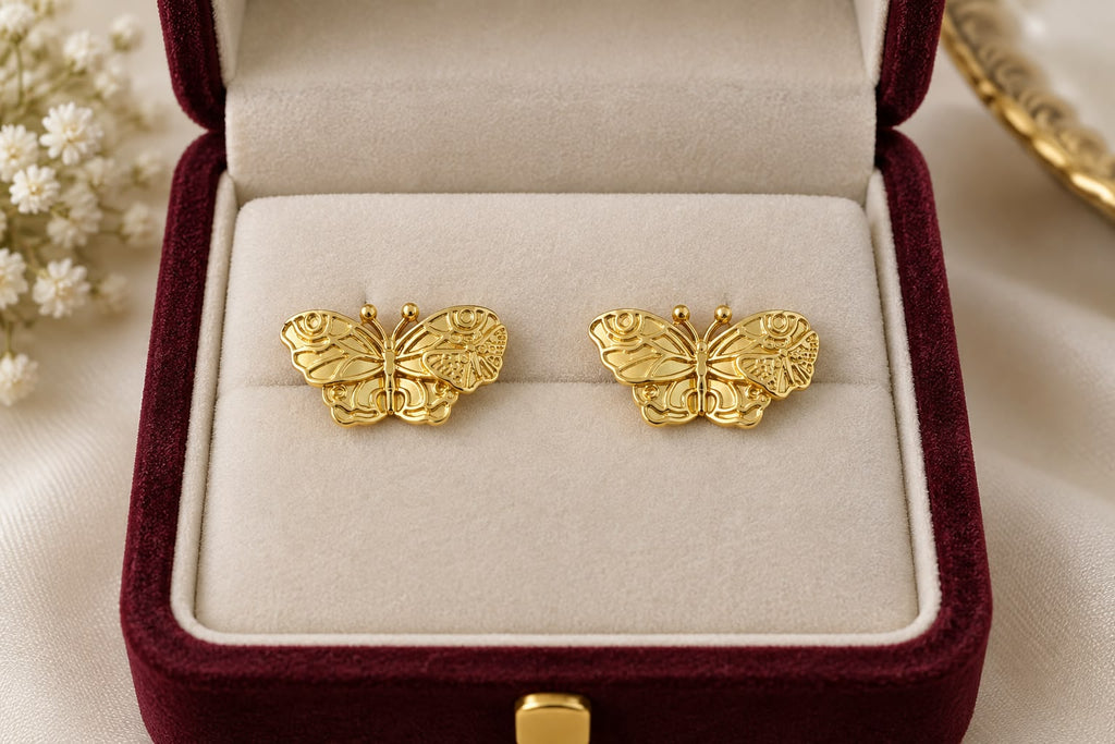 Anti tarnish Title Gold Butterfly Stud Earrings for Women