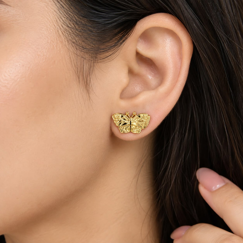 Anti tarnish Title Gold Butterfly Stud Earrings for Women
