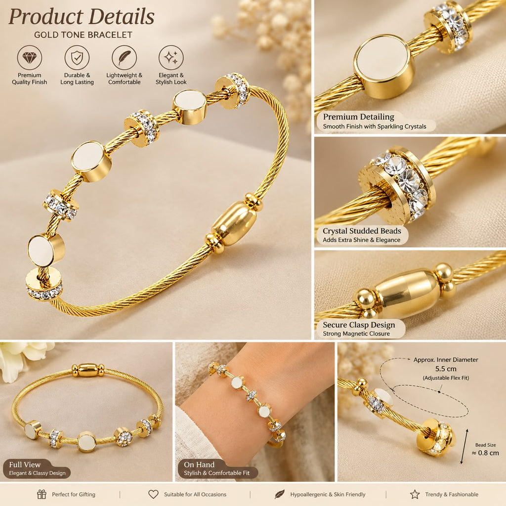 Anti tarnish Gold Tone Crystal Bead Bracelet for Women
