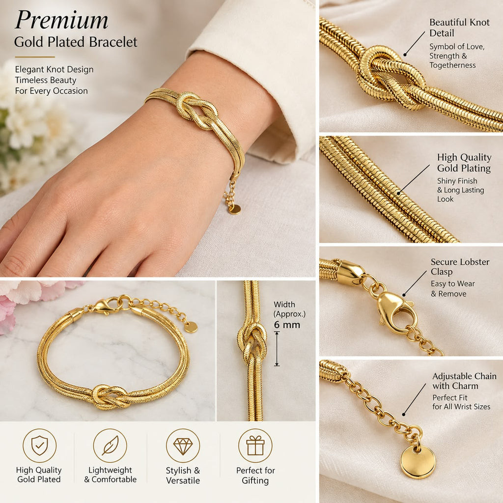 Anti tarnish Gold Plated Knot Bracelet for Women | Elegant Snake Chain Bracelet
