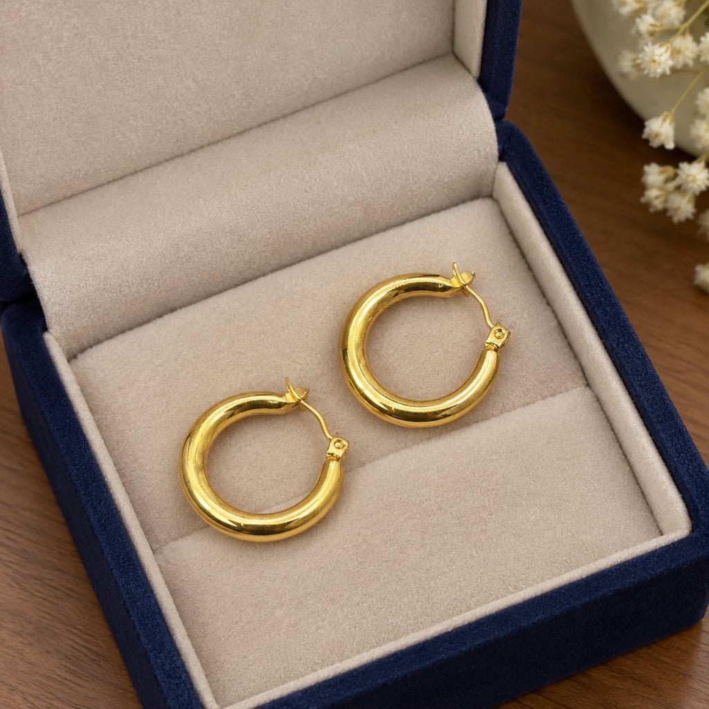 Anti tarnish Chunky Gold Hoop Earrings for Women – Classic Minimalist Round Earrings