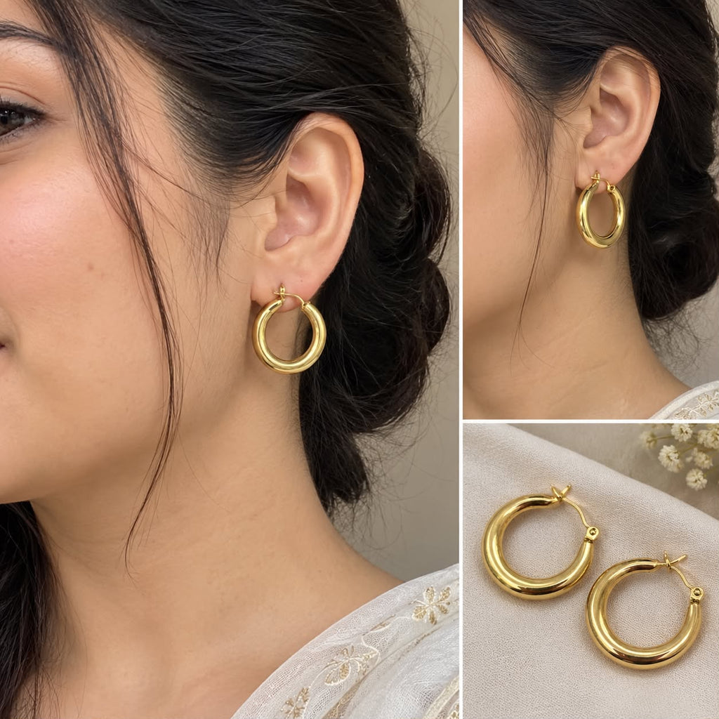 Anti tarnish Chunky Gold Hoop Earrings for Women – Classic Minimalist Round Earrings