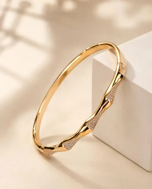 Anti tarnish .Gold-Tone Crystal Bangle Bracelet for Women | Elegant Rhinestone Openebel Cuff Jewelry | Belforet